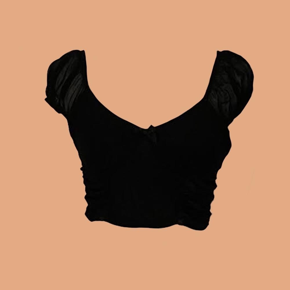 black puff sleeved sheer crop top !!